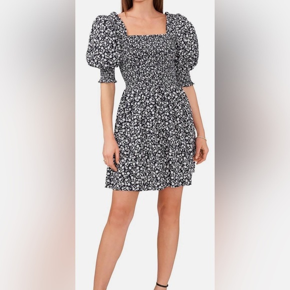 1.Slate Floral Puff Sleeve Dress - Picture 7 of 8